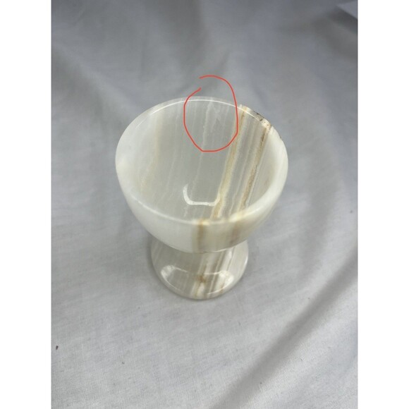 Onyx Alabaster Egg Cup Goblet Glass Carved Stone Turkey Vintage MCM 3In Set Of 2 - Picture 5 of 6